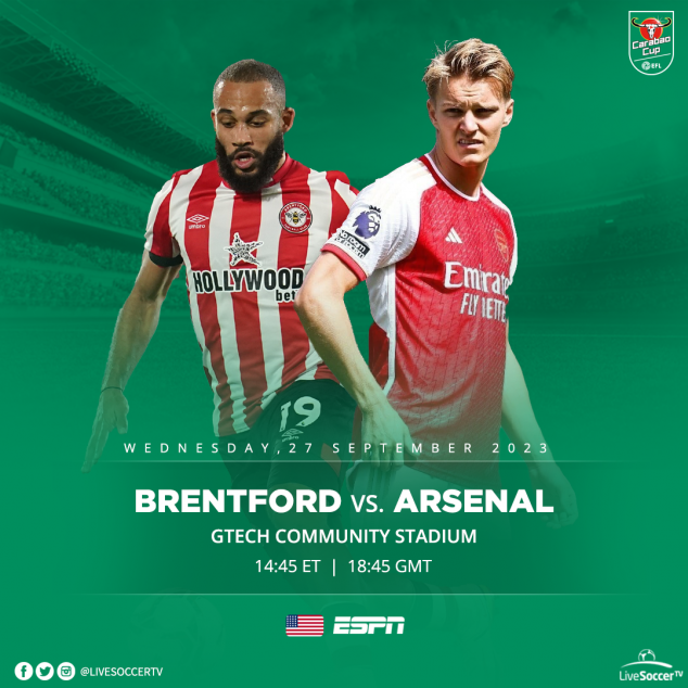 Brentford, Arsenal, Carabao Cup, Broadcast Listings