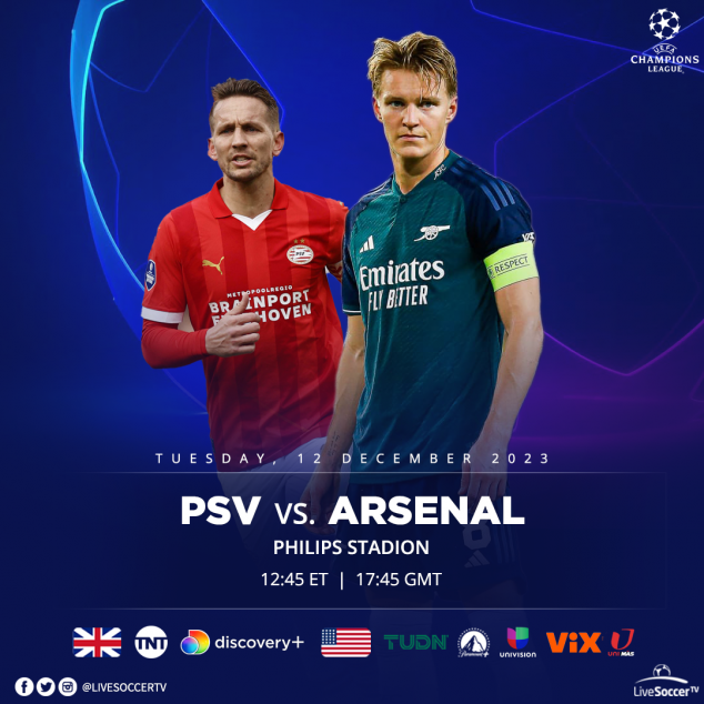 PSV, Arsenal, UEFA Champions League, Broadcast Listings