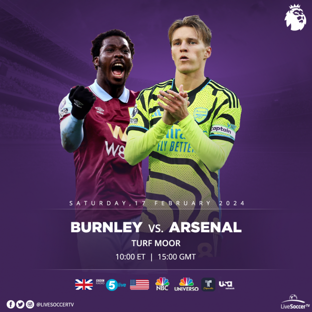 Burnley, Arsenal, Broadcast Listings, English Premier League