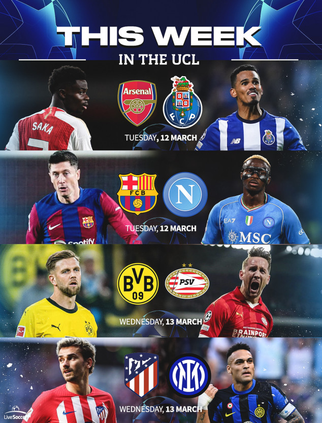 This Week in the UEFA Champions League, Arsenal, Porto, Barcelona, Napoli, Dortmund, PSV, Atletico Madrid, Inter Milan, Paramount+, ViX