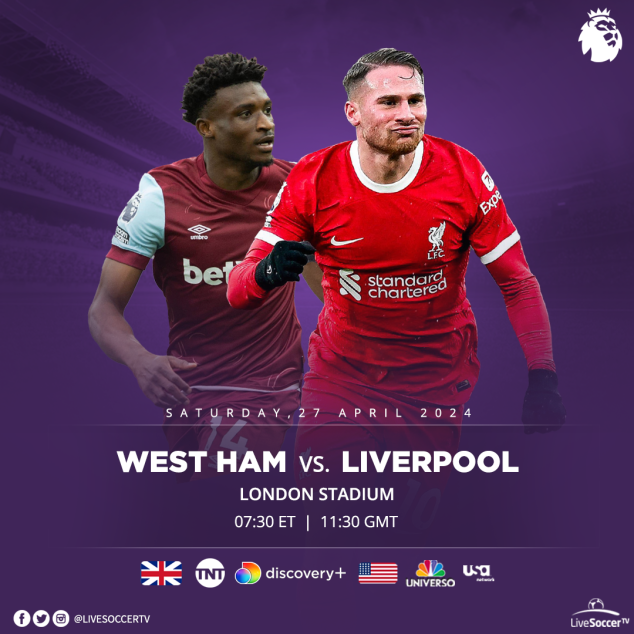 West Ham, Liverpool, English Premier League, Broadcast Listings