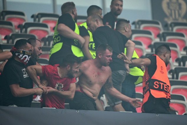 One fan 'critical' after clashes at Nice v Cologne Conference League tie