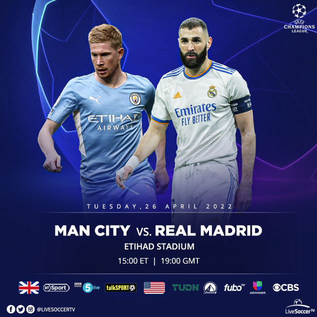 Manchester City, Real Madrid, Broadcast Listings, UEFA Champions League