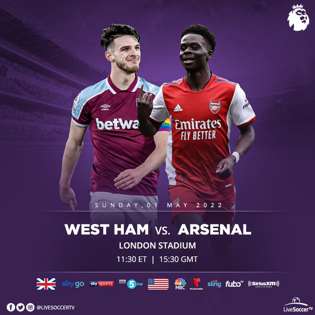 West Ham, Arsenal, English Premier League, Broadcast Listings